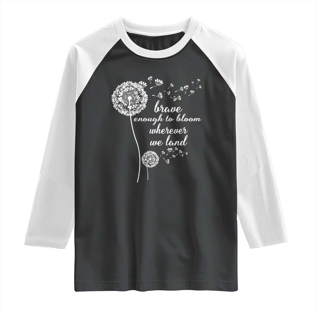 Purple Up For Military Kids Raglan Shirt Brave Enough To Bloom Wherever We Land Month of Military Child TS02 Black White Print Your Wear