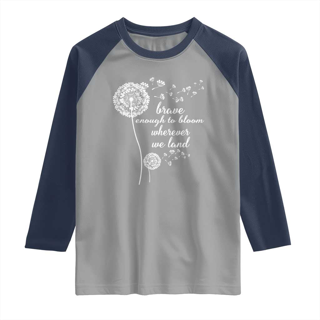 Purple Up For Military Kids Raglan Shirt Brave Enough To Bloom Wherever We Land Month of Military Child TS02 Sport Gray Navy Print Your Wear