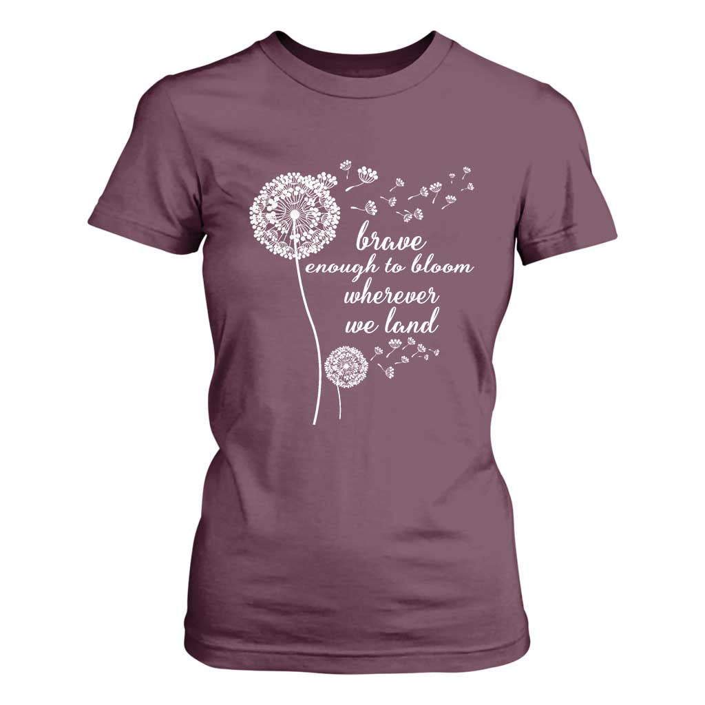 Purple Up For Military Kids T Shirt For Women Brave Enough To Bloom Wherever We Land Month of Military Child TS02 Maroon Print Your Wear