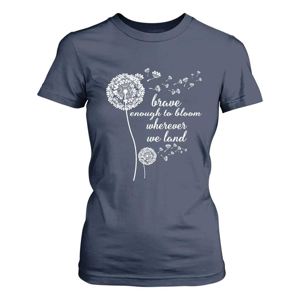 Purple Up For Military Kids T Shirt For Women Brave Enough To Bloom Wherever We Land Month of Military Child TS02 Navy Print Your Wear