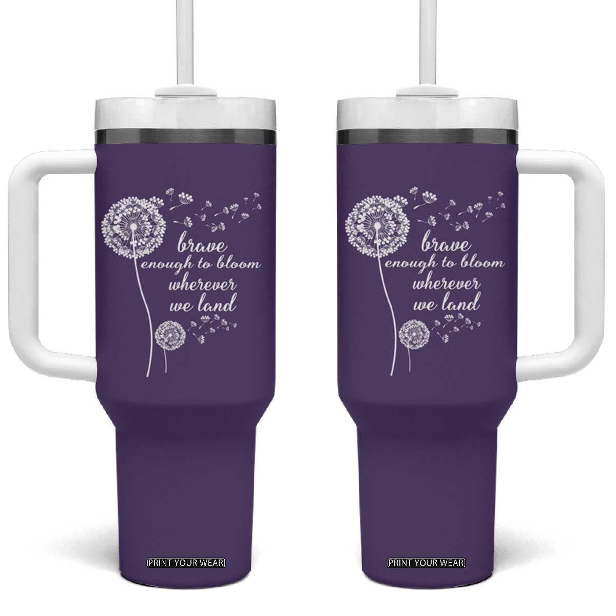 Purple Up For Military Kids Tumbler With Handle Brave Enough To Bloom Wherever We Land Month of Military Child TS02 One Size: 40 oz Purple Print Your Wear