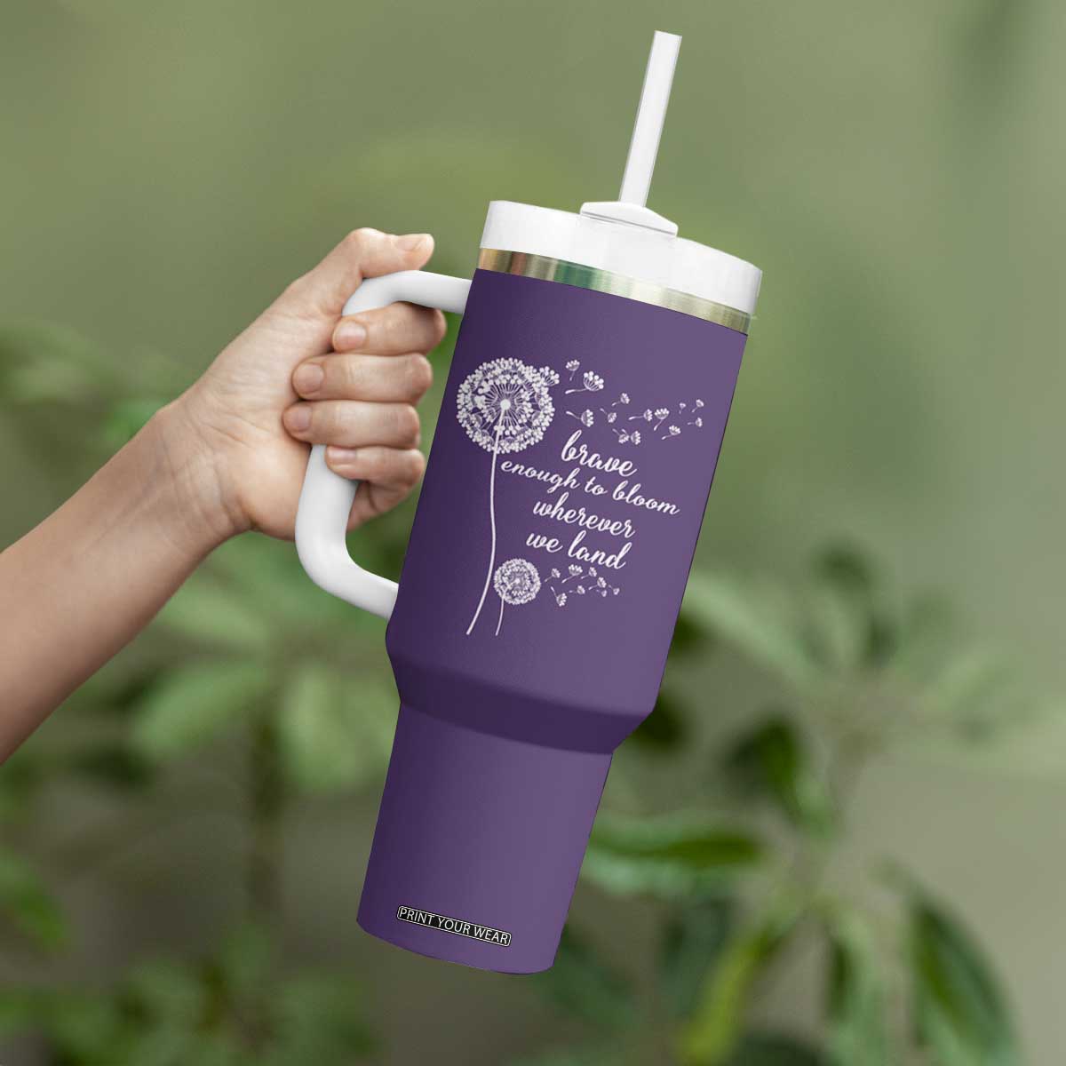 Purple Up For Military Kids Tumbler With Handle Brave Enough To Bloom Wherever We Land Month of Military Child TS02 Print Your Wear