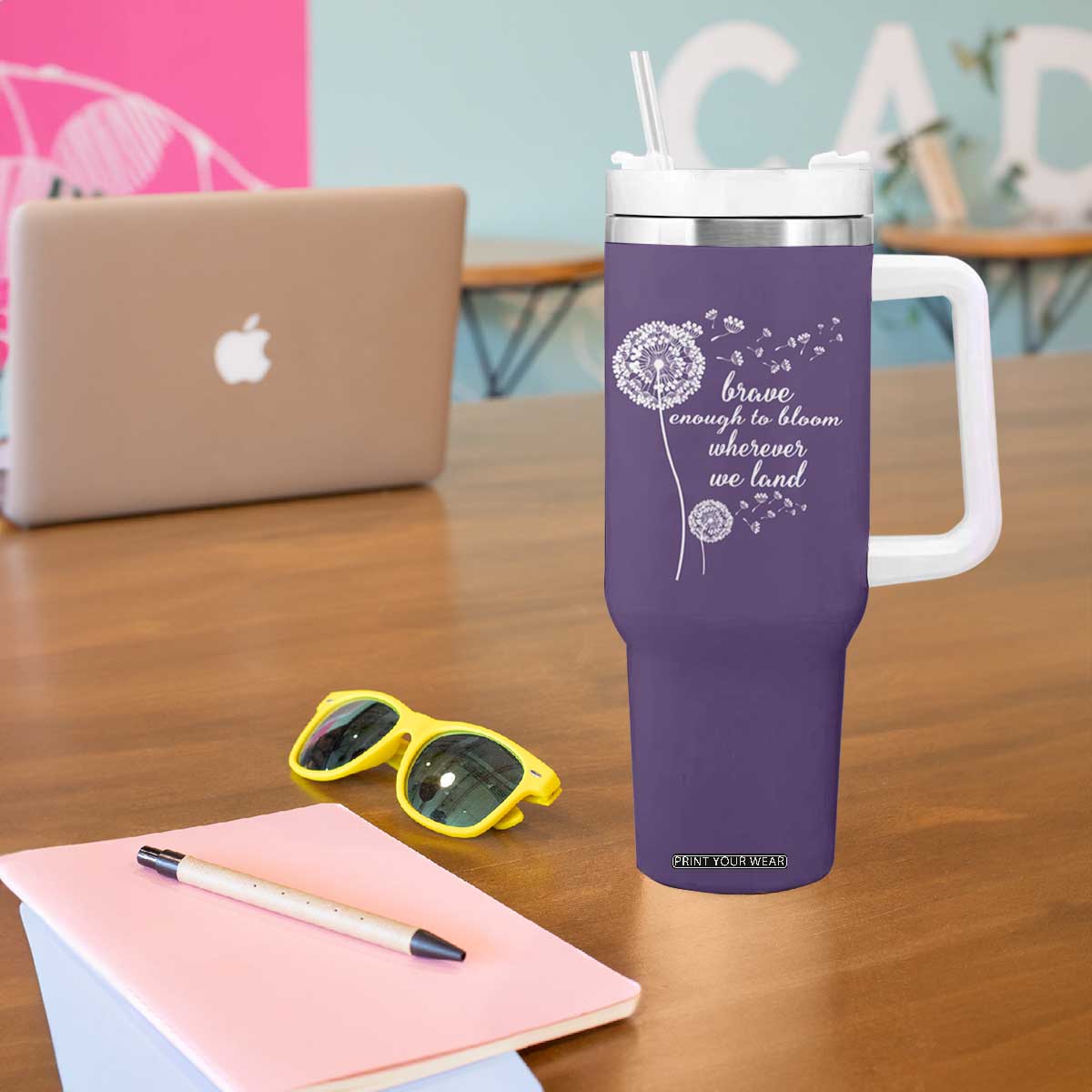 Purple Up For Military Kids Tumbler With Handle Brave Enough To Bloom Wherever We Land Month of Military Child TS02 Print Your Wear