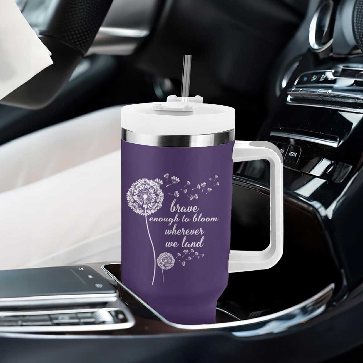 Purple Up For Military Kids Tumbler With Handle Brave Enough To Bloom Wherever We Land Month of Military Child TS02 Print Your Wear