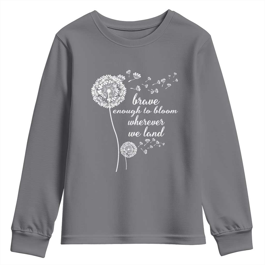 Purple Up For Military Kids Youth Sweatshirt Brave Enough To Bloom Wherever We Land Month of Military Child TS02 Charcoal Print Your Wear