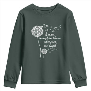 Purple Up For Military Kids Youth Sweatshirt Brave Enough To Bloom Wherever We Land Month of Military Child TS02 Dark Forest Green Print Your Wear