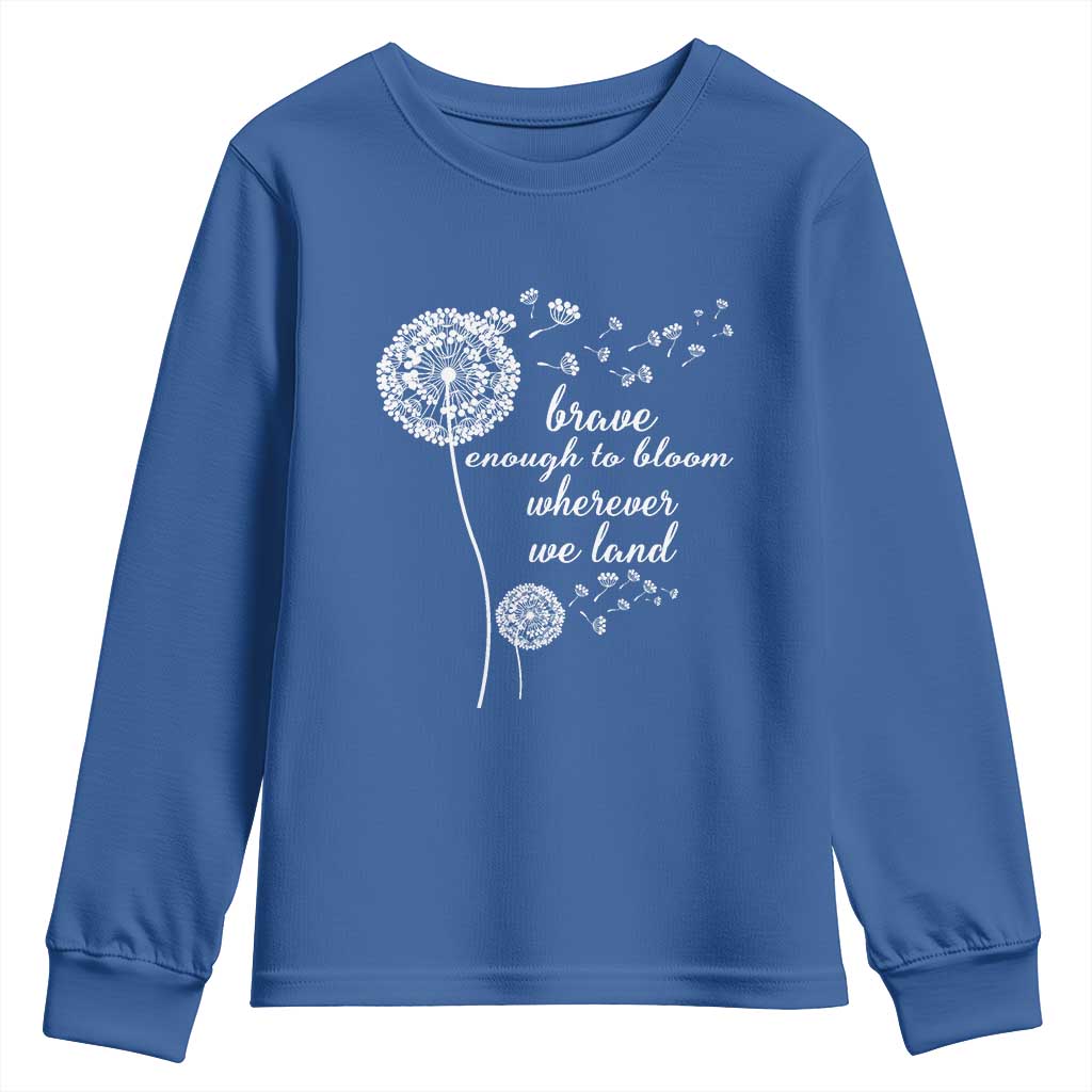 Purple Up For Military Kids Youth Sweatshirt Brave Enough To Bloom Wherever We Land Month of Military Child TS02 Royal Blue Print Your Wear