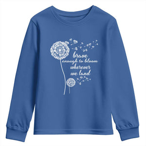 Purple Up For Military Kids Youth Sweatshirt Brave Enough To Bloom Wherever We Land Month of Military Child TS02 Royal Blue Print Your Wear