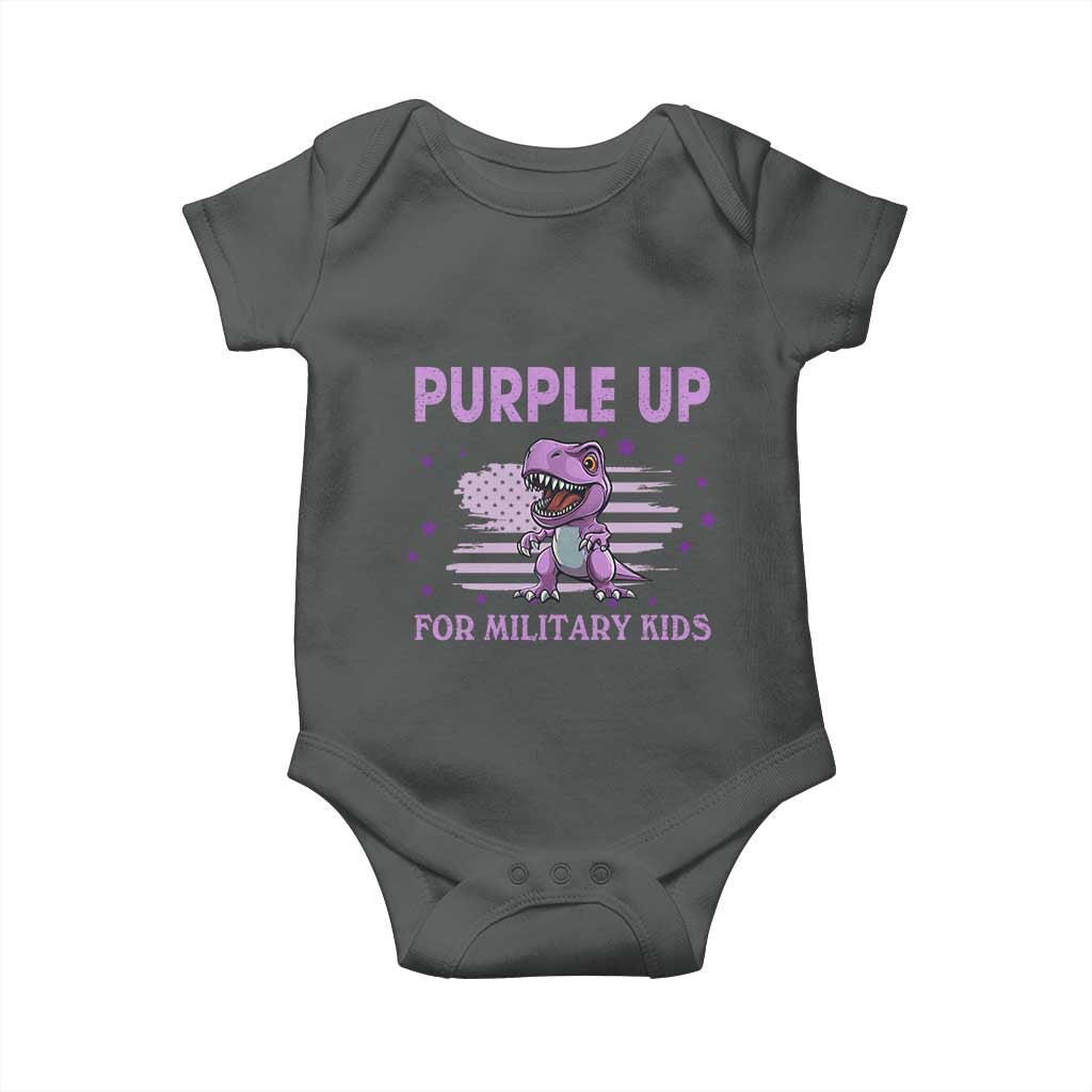 Purple Up For Military Kids Baby Onesie Military Child Month Dinosaur American Flag TS02 Dark Heather Print Your Wear