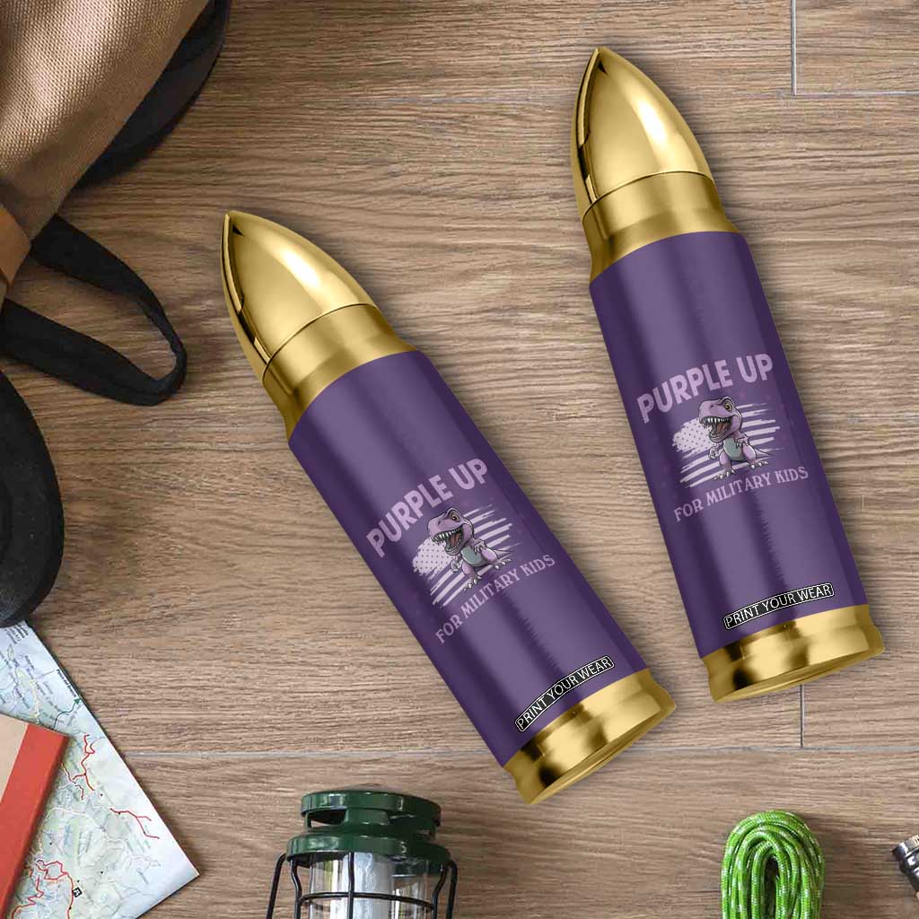 Purple Up For Military Kids Bullet Tumbler Military Child Month Dinosaur American Flag TS02 Print Your Wear