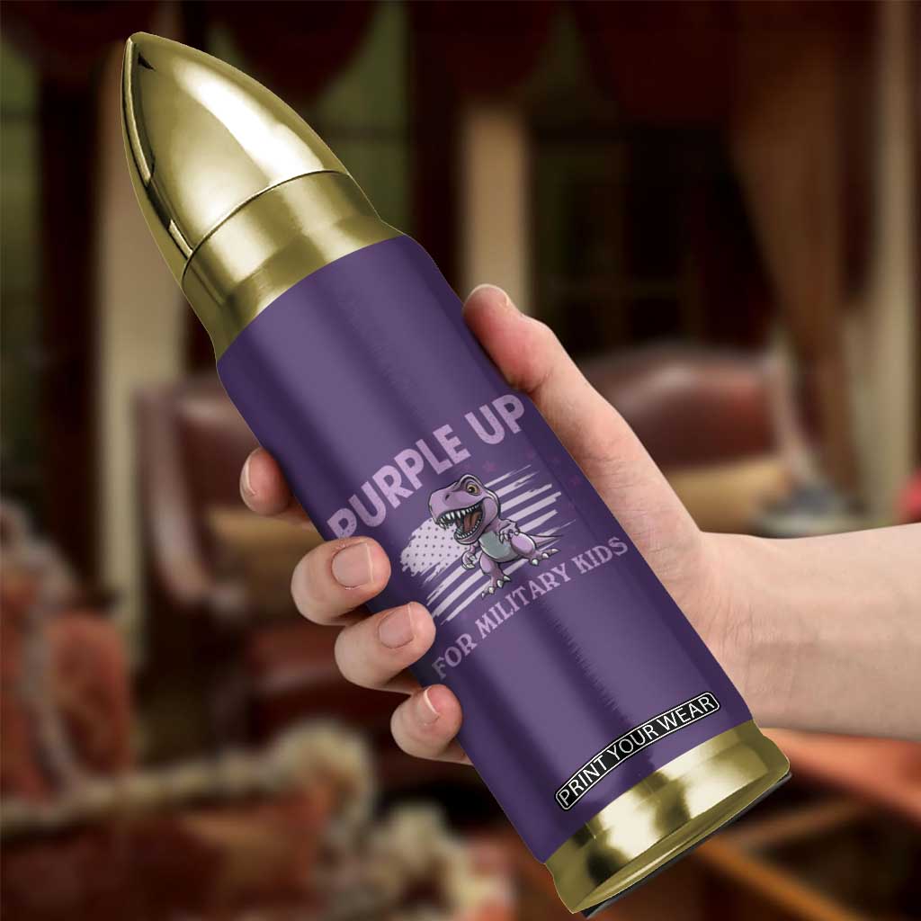 Purple Up For Military Kids Bullet Tumbler Military Child Month Dinosaur American Flag TS02 Print Your Wear