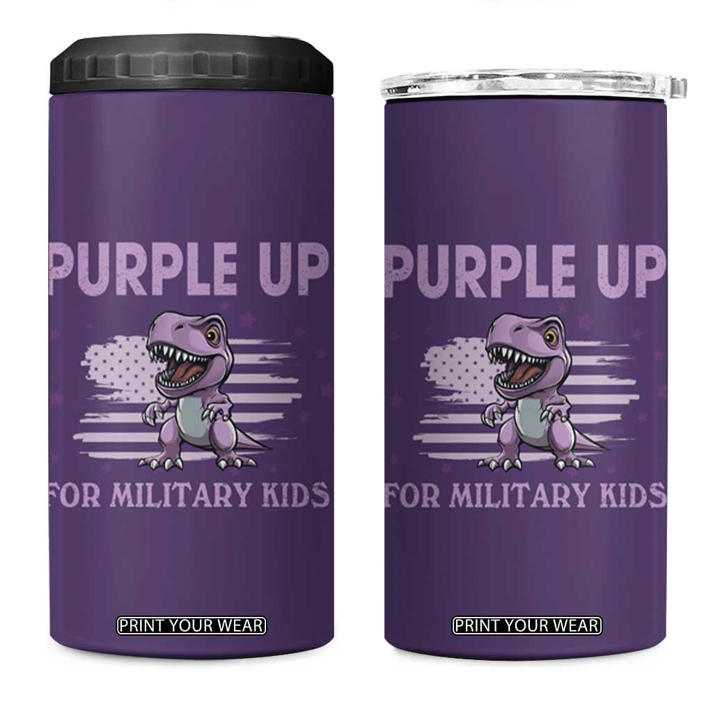 Purple Up For Military Kids 4 in 1 Can Cooler Tumbler Military Child Month Dinosaur American Flag TS02 One Size: 16 oz Purple Print Your Wear
