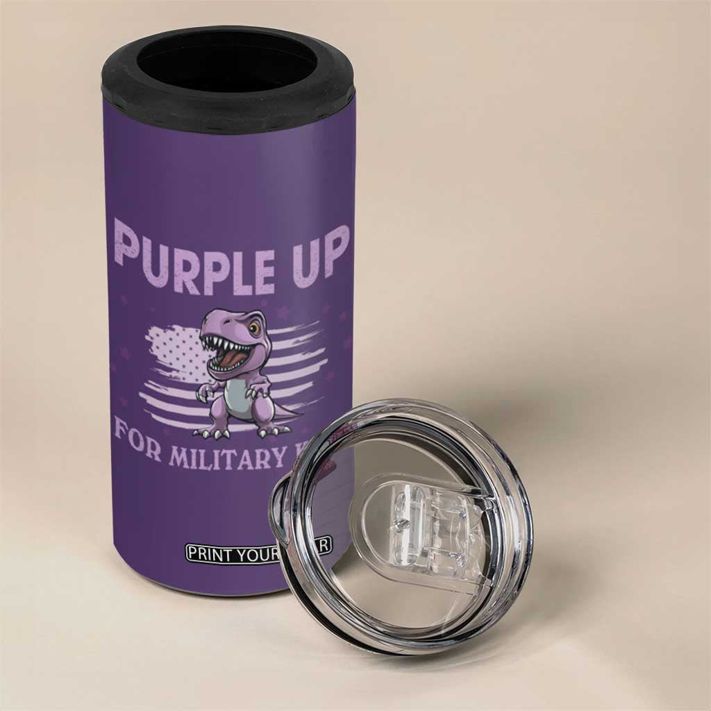 Purple Up For Military Kids 4 in 1 Can Cooler Tumbler Military Child Month Dinosaur American Flag TS02 Print Your Wear