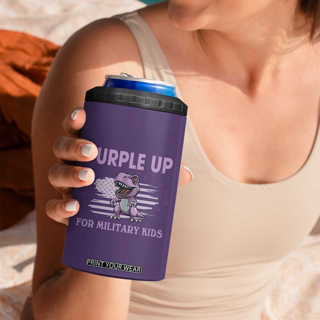 Purple Up For Military Kids 4 in 1 Can Cooler Tumbler Military Child Month Dinosaur American Flag TS02 Print Your Wear