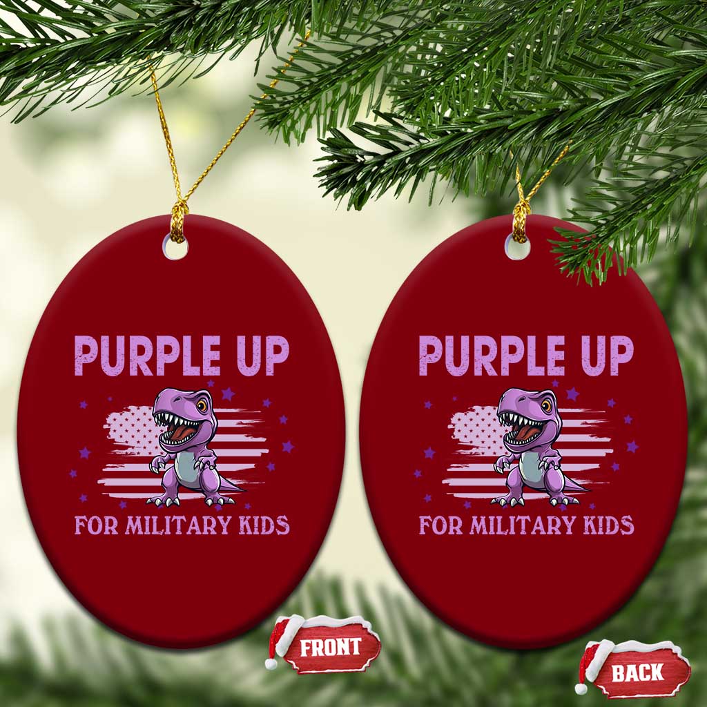 Purple Up For Military Kids Ceramic Ornament Military Child Month Dinosaur American Flag TS02 Print Your Wear
