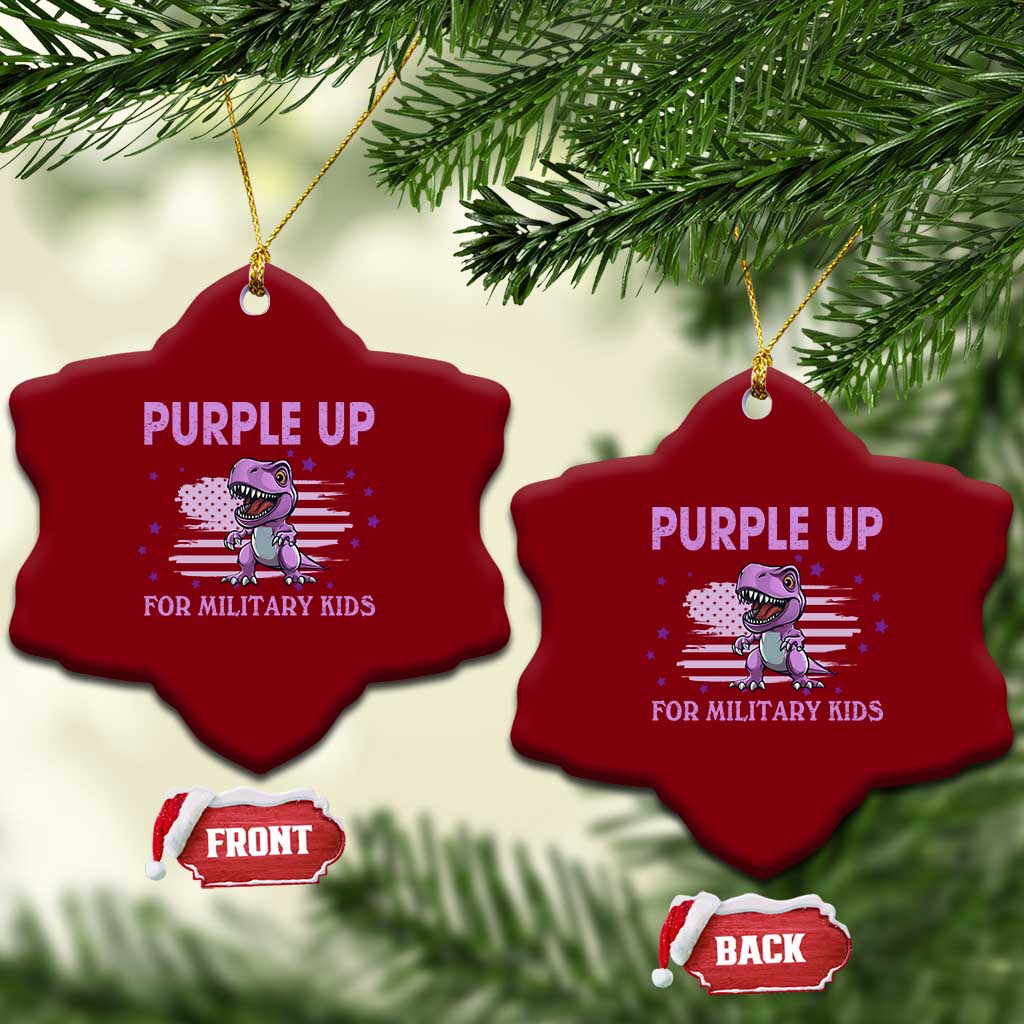 Purple Up For Military Kids Ceramic Ornament Military Child Month Dinosaur American Flag TS02 Print Your Wear