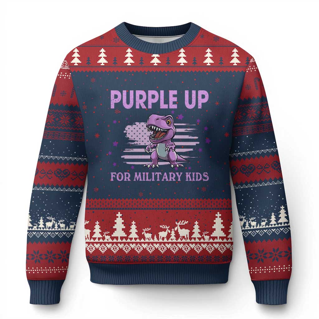 Purple Up For Military Kids Ugly Christmas Sweater Military Child Month Dinosaur American Flag TS02 Navy Red Print Your Wear