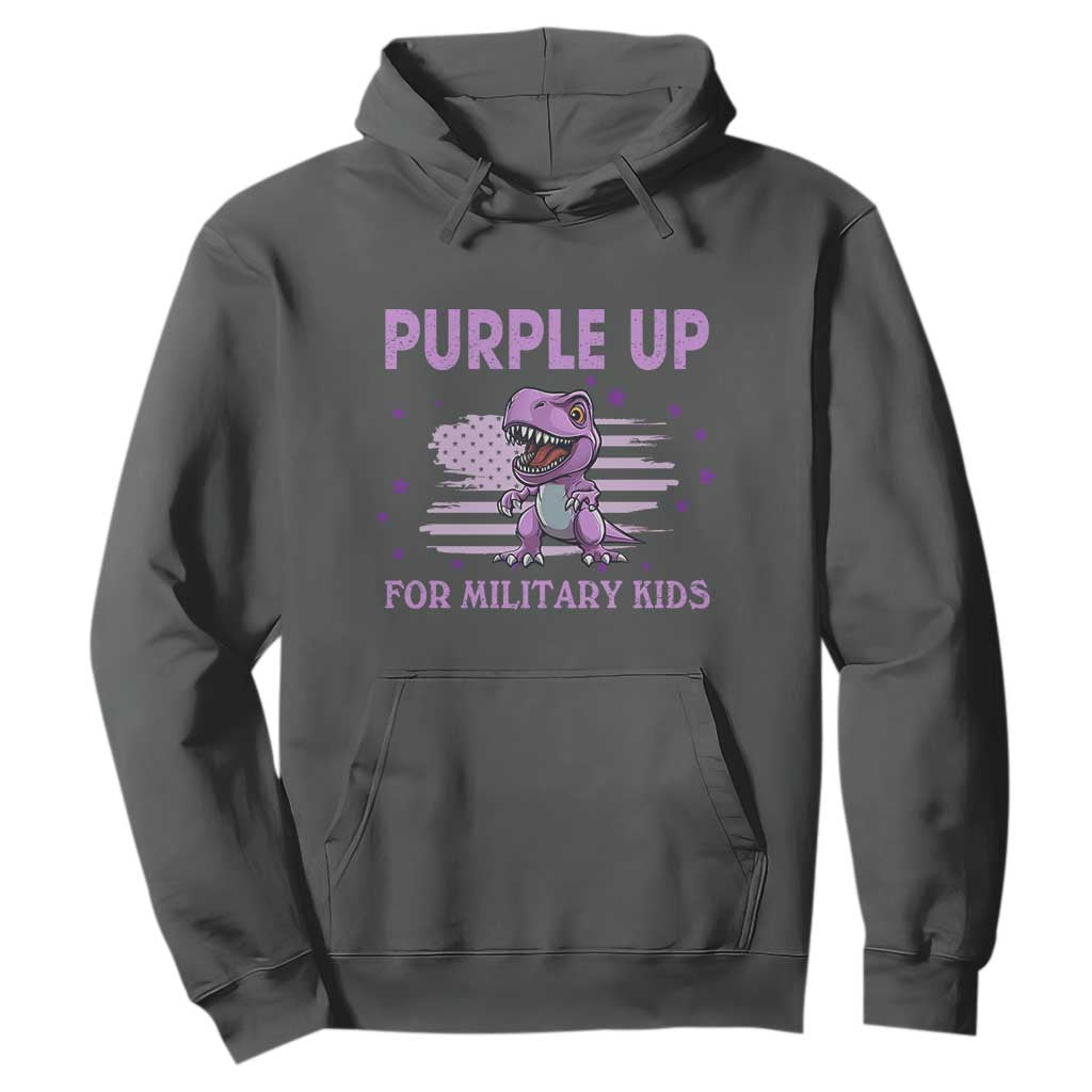 Purple Up For Military Kids Hoodie Military Child Month Dinosaur American Flag TS02 Dark Heather Print Your Wear