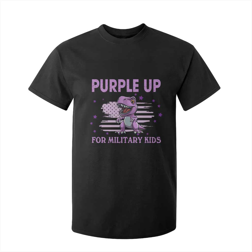 Purple Up For Military Kids T Shirt For Kid Military Child Month Dinosaur American Flag TS02 Black Print Your Wear