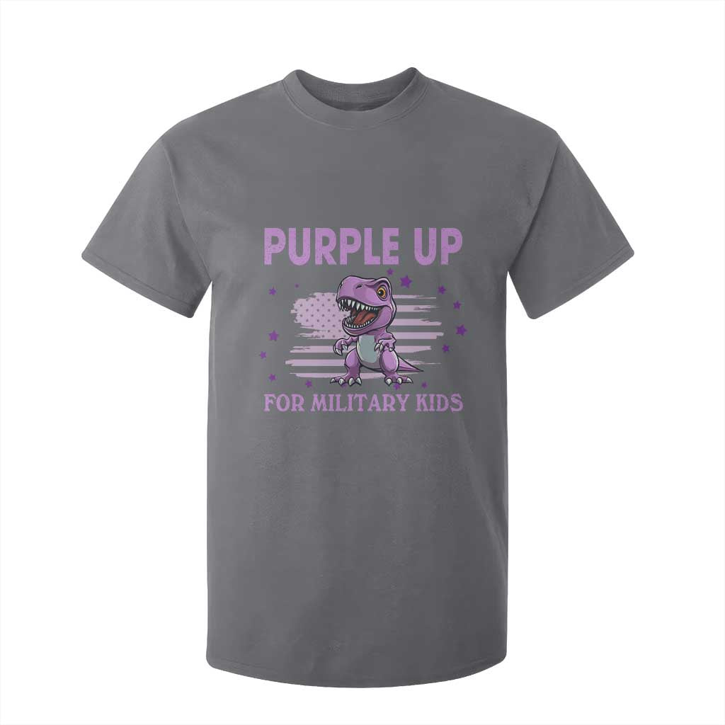 Purple Up For Military Kids T Shirt For Kid Military Child Month Dinosaur American Flag TS02 Charcoal Print Your Wear