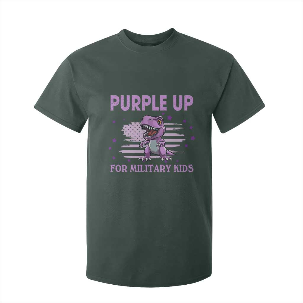 Purple Up For Military Kids T Shirt For Kid Military Child Month Dinosaur American Flag TS02 Dark Forest Green Print Your Wear