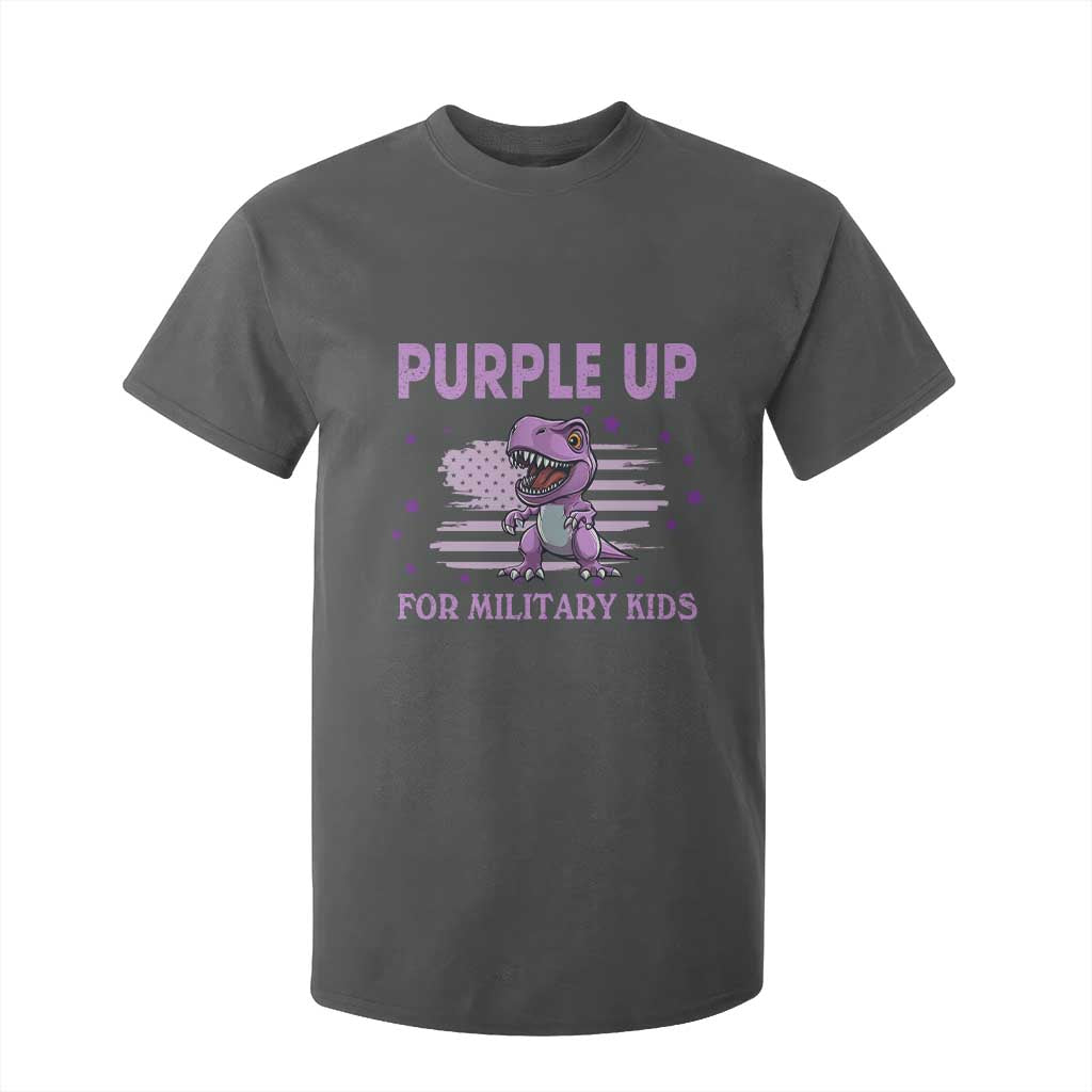 Purple Up For Military Kids T Shirt For Kid Military Child Month Dinosaur American Flag TS02 Dark Heather Print Your Wear