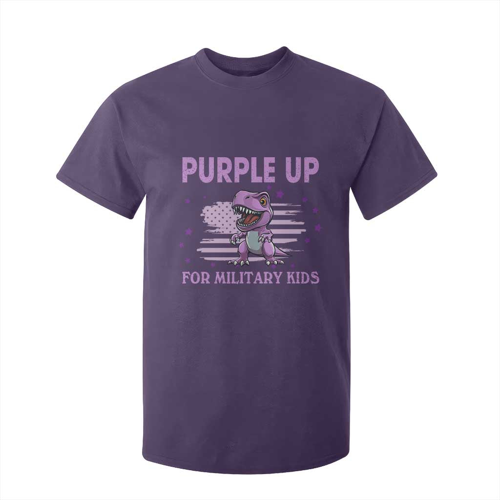 Purple Up For Military Kids T Shirt For Kid Military Child Month Dinosaur American Flag TS02 Purple Print Your Wear