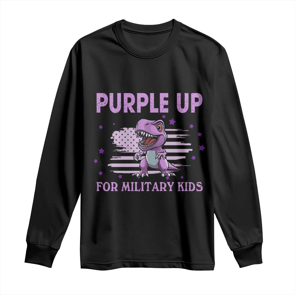 Purple Up For Military Kids Long Sleeve Shirt Military Child Month Dinosaur American Flag TS02 Black Print Your Wear