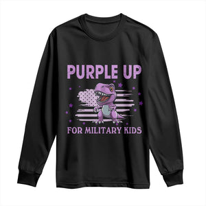 Purple Up For Military Kids Long Sleeve Shirt Military Child Month Dinosaur American Flag TS02 Black Print Your Wear