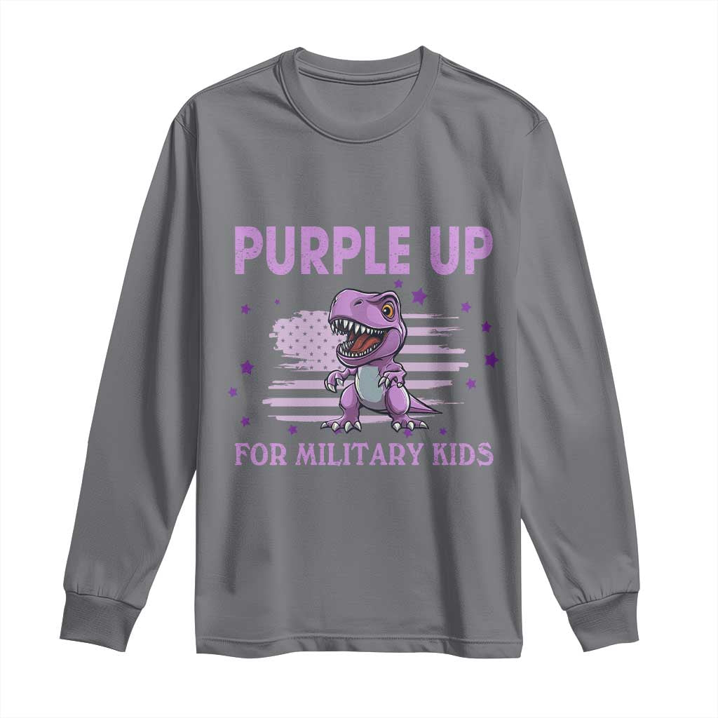 Purple Up For Military Kids Long Sleeve Shirt Military Child Month Dinosaur American Flag TS02 Charcoal Print Your Wear