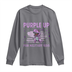 Purple Up For Military Kids Long Sleeve Shirt Military Child Month Dinosaur American Flag TS02 Charcoal Print Your Wear