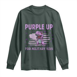 Purple Up For Military Kids Long Sleeve Shirt Military Child Month Dinosaur American Flag TS02 Dark Forest Green Print Your Wear