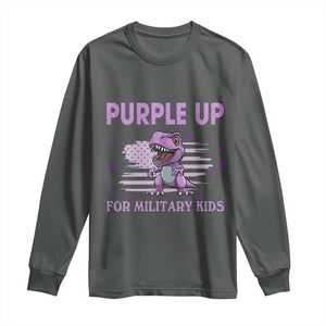 Purple Up For Military Kids Long Sleeve Shirt Military Child Month Dinosaur American Flag TS02 Dark Heather Print Your Wear