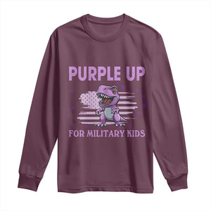Purple Up For Military Kids Long Sleeve Shirt Military Child Month Dinosaur American Flag TS02 Maroon Print Your Wear