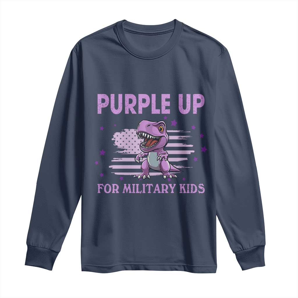 Purple Up For Military Kids Long Sleeve Shirt Military Child Month Dinosaur American Flag TS02 Navy Print Your Wear