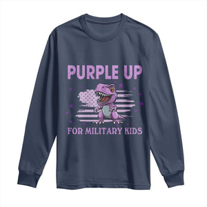 Purple Up For Military Kids Long Sleeve Shirt Military Child Month Dinosaur American Flag TS02 Navy Print Your Wear