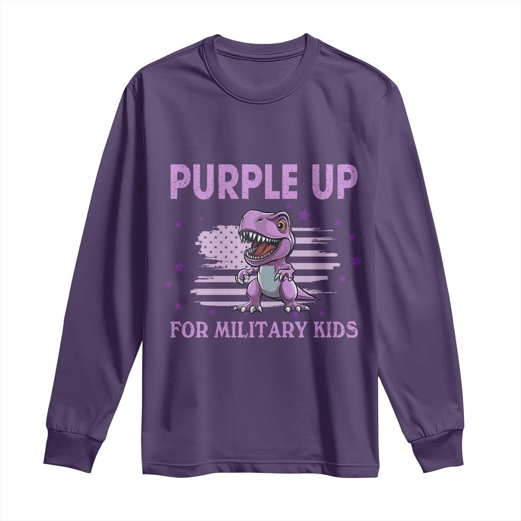 Purple Up For Military Kids Long Sleeve Shirt Military Child Month Dinosaur American Flag TS02 Purple Print Your Wear