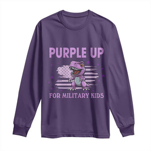 Purple Up For Military Kids Long Sleeve Shirt Military Child Month Dinosaur American Flag TS02 Purple Print Your Wear