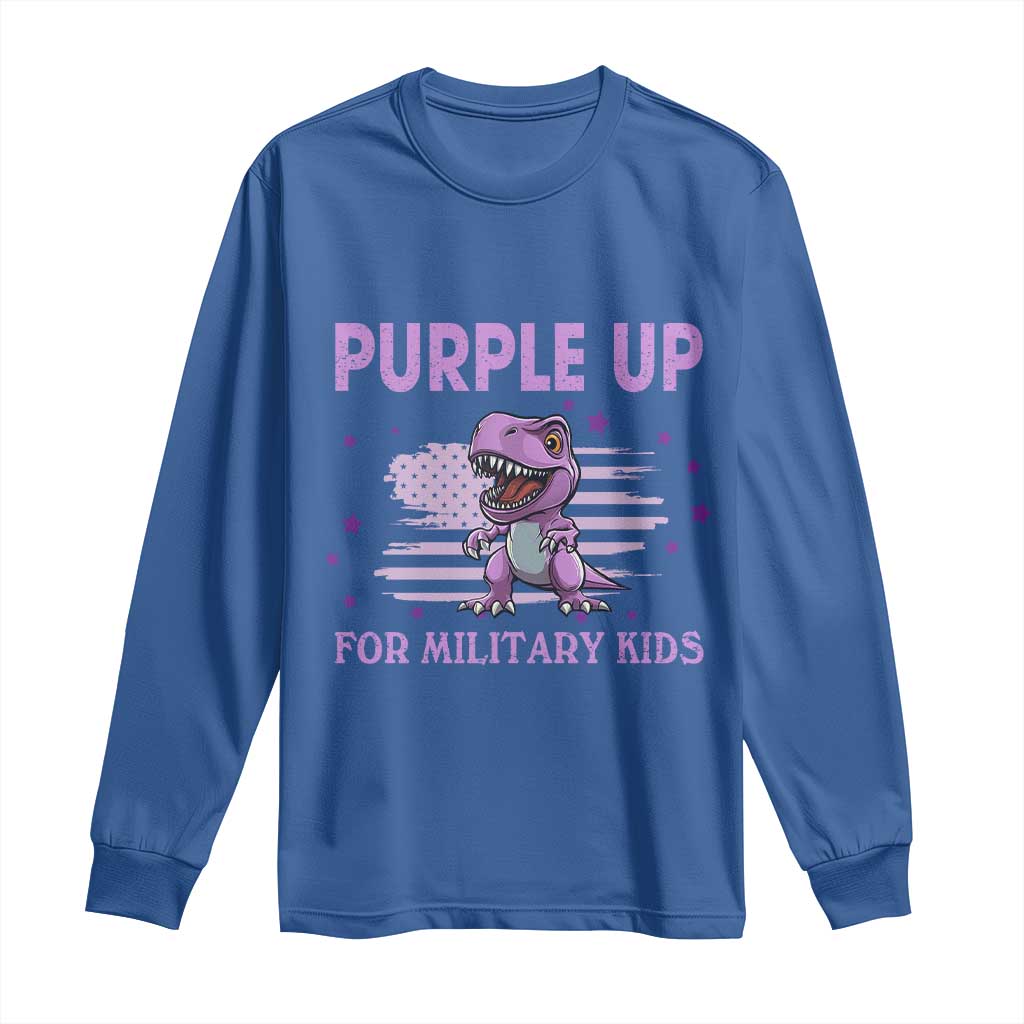 Purple Up For Military Kids Long Sleeve Shirt Military Child Month Dinosaur American Flag TS02 Royal Blue Print Your Wear