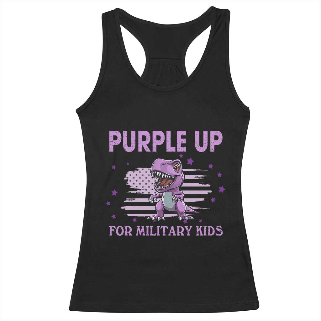 Purple Up For Military Kids Racerback Tank Top Military Child Month Dinosaur American Flag TS02 Black Print Your Wear