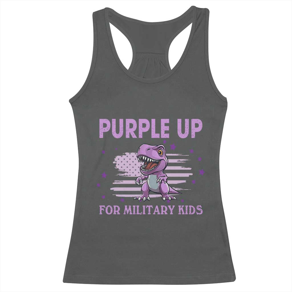 Purple Up For Military Kids Racerback Tank Top Military Child Month Dinosaur American Flag TS02 Dark Heather Print Your Wear