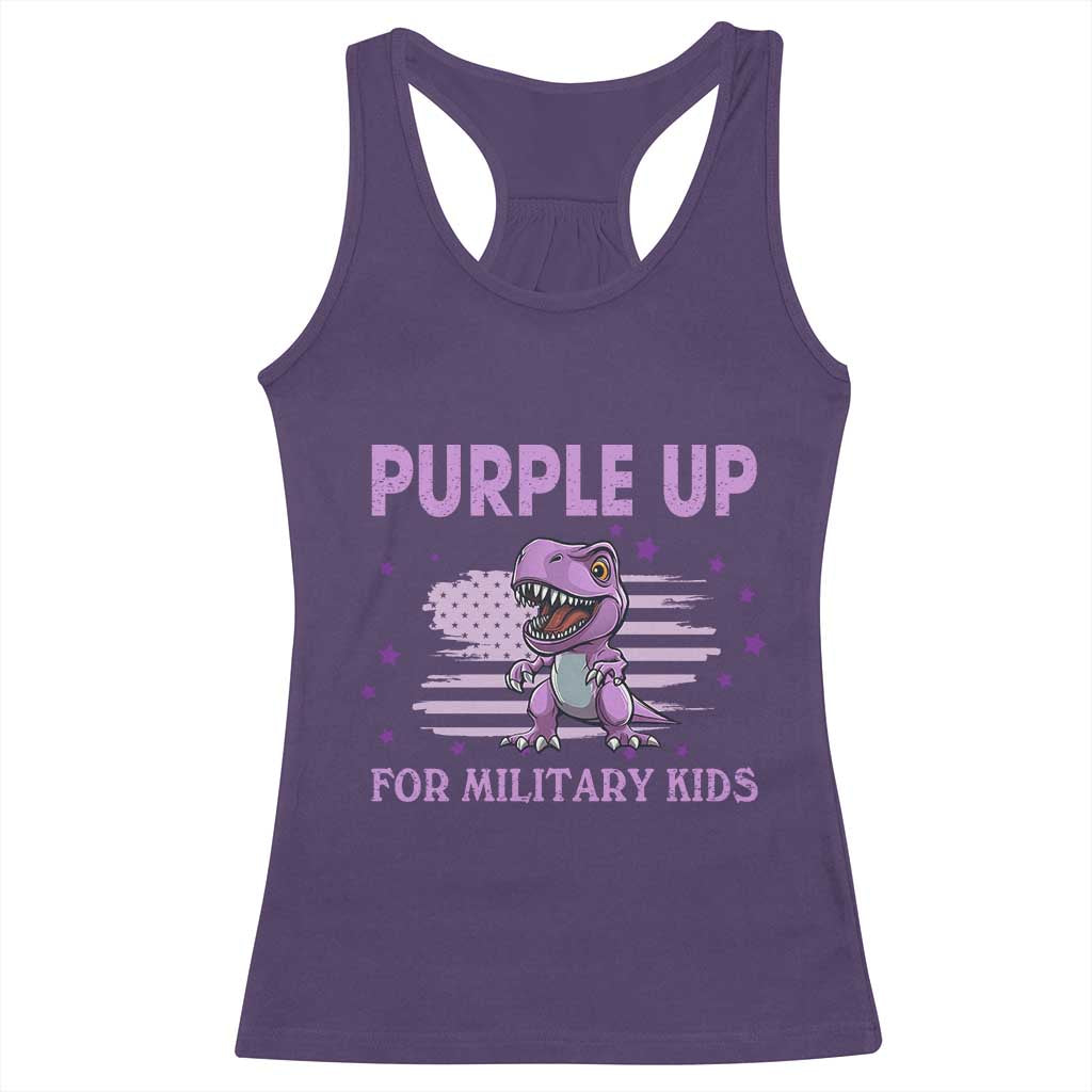 Purple Up For Military Kids Racerback Tank Top Military Child Month Dinosaur American Flag TS02 Purple Print Your Wear