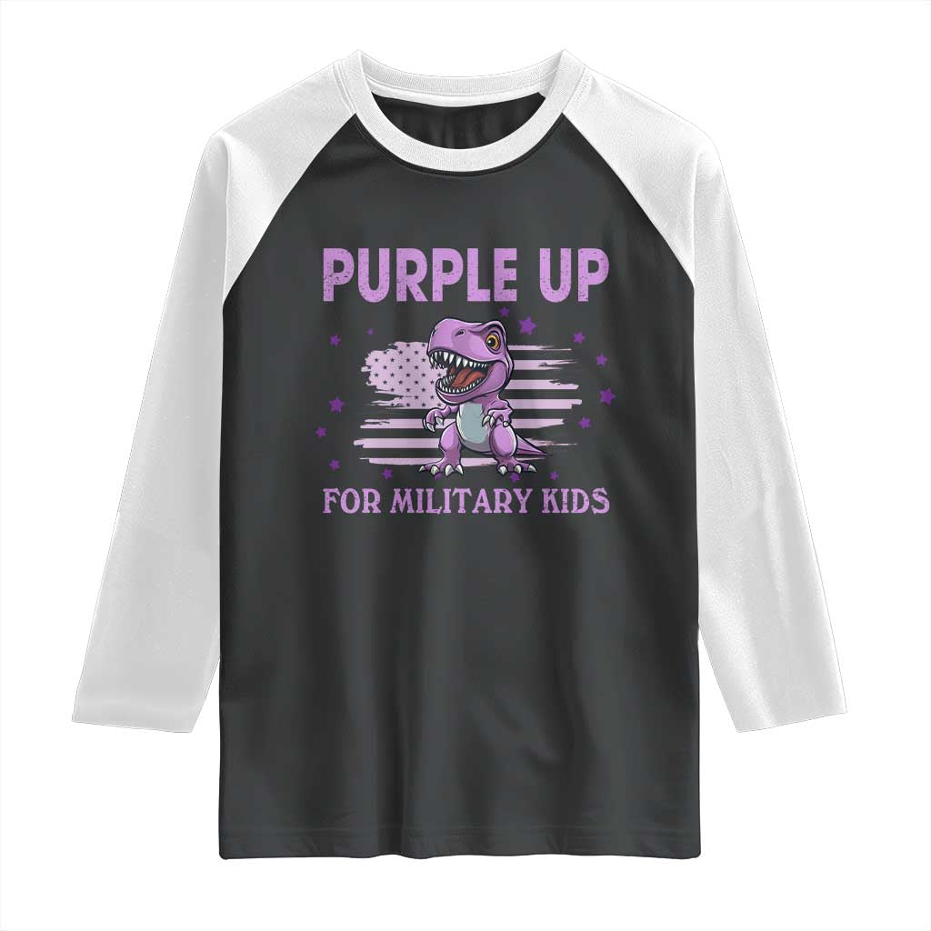 Purple Up For Military Kids Raglan Shirt Military Child Month Dinosaur American Flag TS02 Black White Print Your Wear