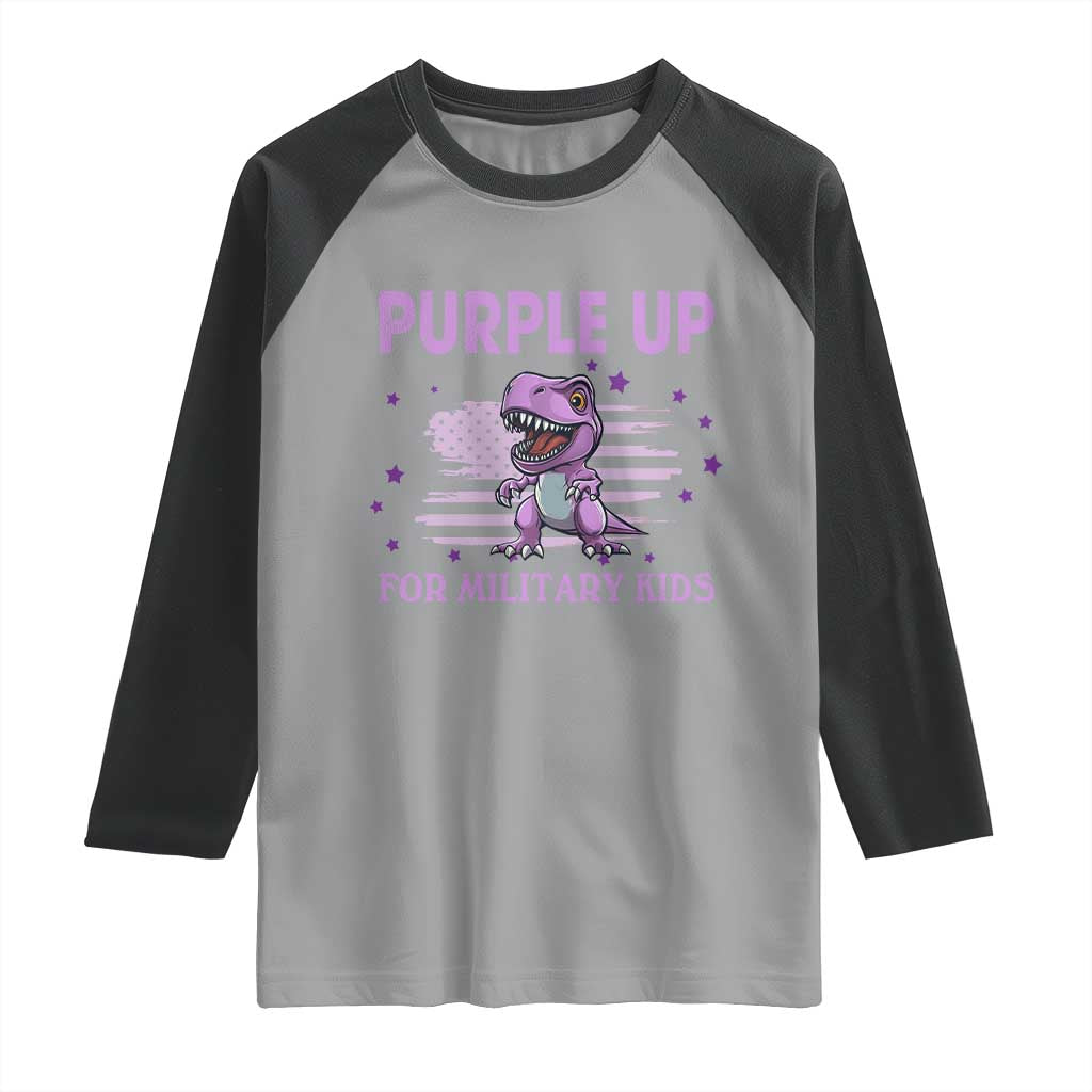 Purple Up For Military Kids Raglan Shirt Military Child Month Dinosaur American Flag TS02 Sport Gray Black Print Your Wear