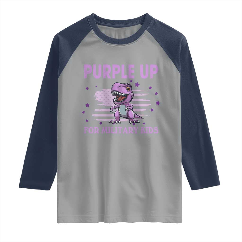 Purple Up For Military Kids Raglan Shirt Military Child Month Dinosaur American Flag TS02 Sport Gray Navy Print Your Wear