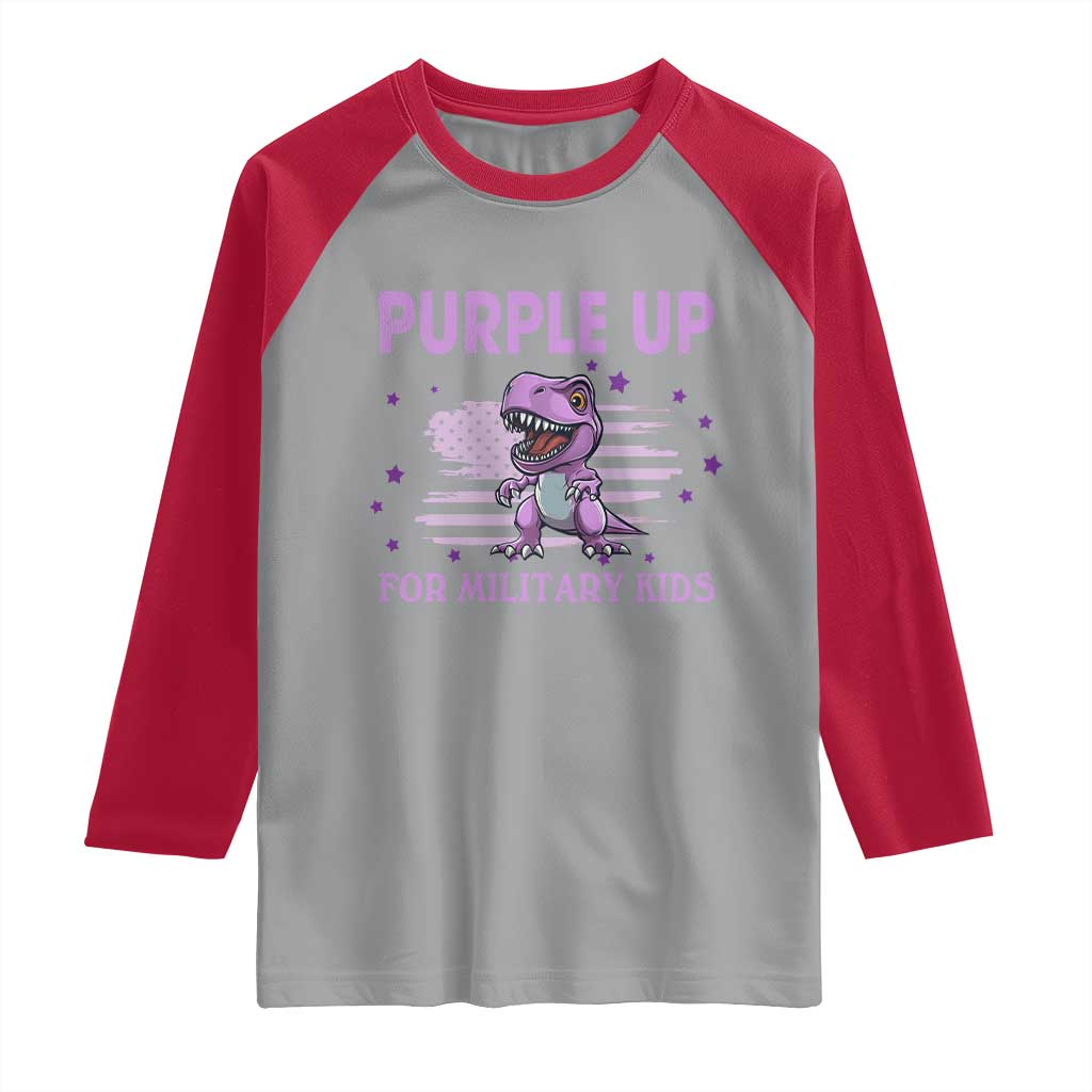 Purple Up For Military Kids Raglan Shirt Military Child Month Dinosaur American Flag TS02 Sport Gray Red Print Your Wear