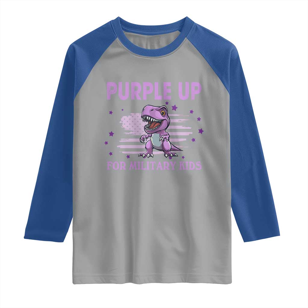 Purple Up For Military Kids Raglan Shirt Military Child Month Dinosaur American Flag TS02 Sport Gray Royal Print Your Wear