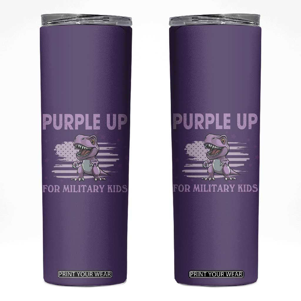 Purple Up For Military Kids Skinny Tumbler Military Child Month Dinosaur American Flag TS02 Purple Print Your Wear