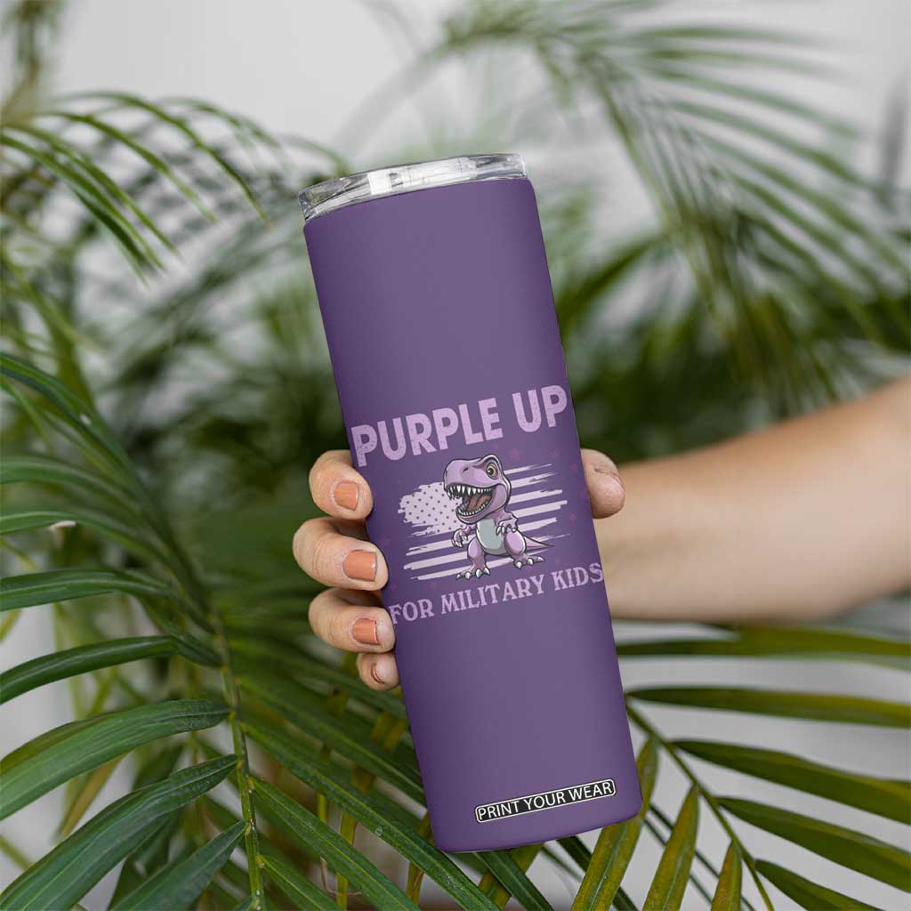 Purple Up For Military Kids Skinny Tumbler Military Child Month Dinosaur American Flag TS02 Print Your Wear