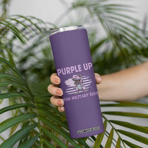 Purple Up For Military Kids Skinny Tumbler Military Child Month Dinosaur American Flag TS02 Print Your Wear
